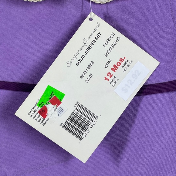 NEW Vintage McDonalds McKids Jumper Dress Set Girls 12 Months purple blue floral - Picture 7 of 12